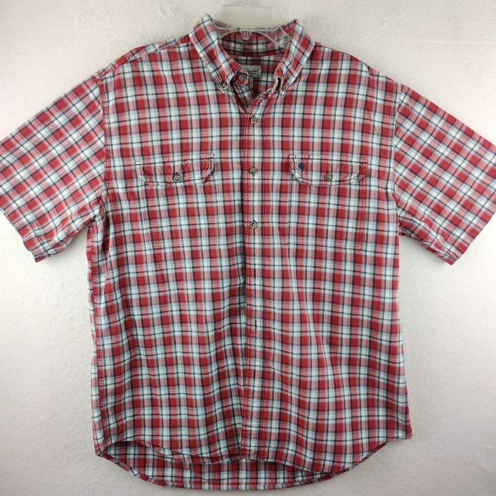 Carhartt Men's Extra Large Check Casual Button Up Shirt Red Size XL‎